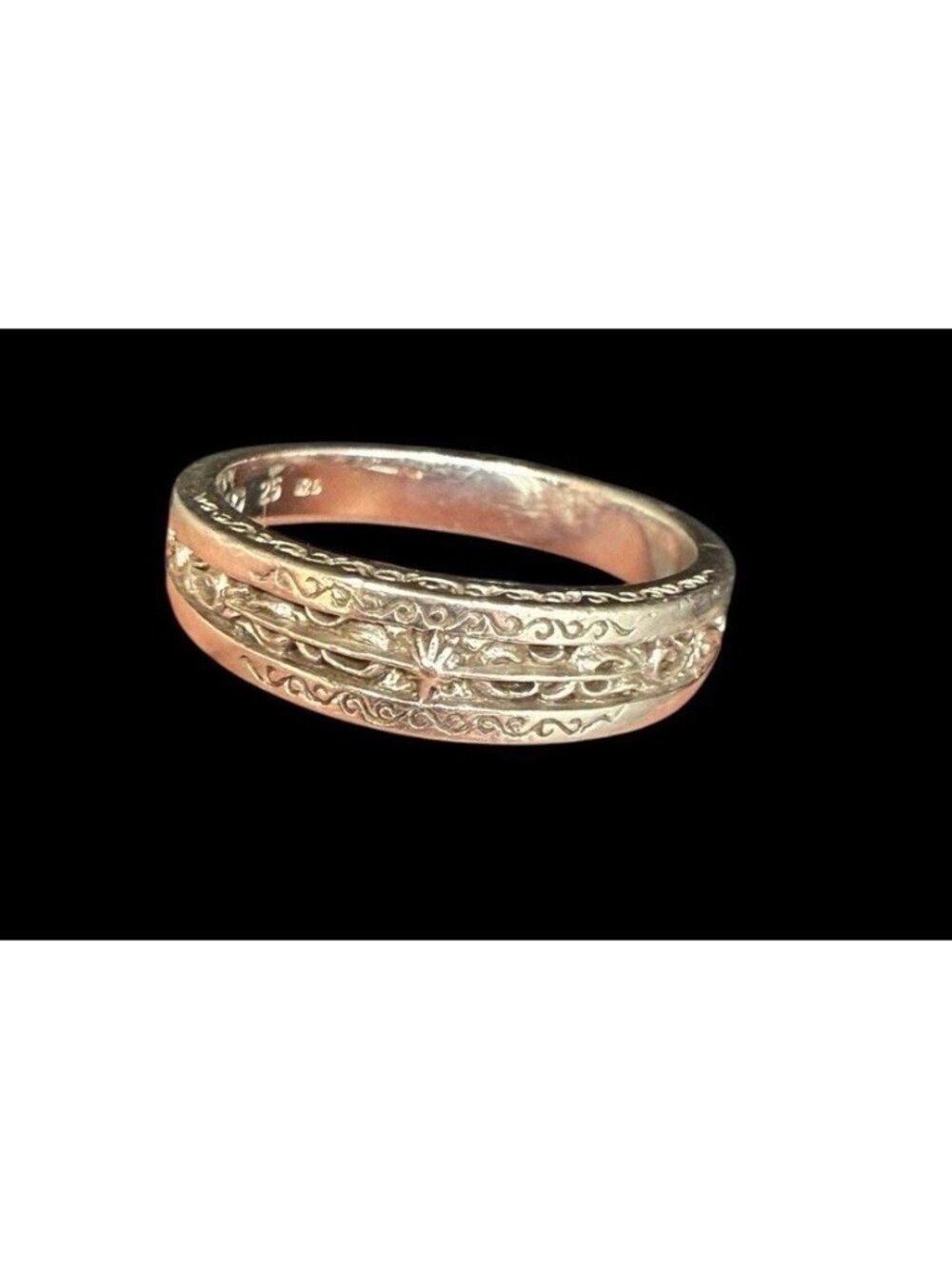 SAAD Sterling Silver Sun Star Ring Etched Open Work Wide Band Signed #25 Size 11